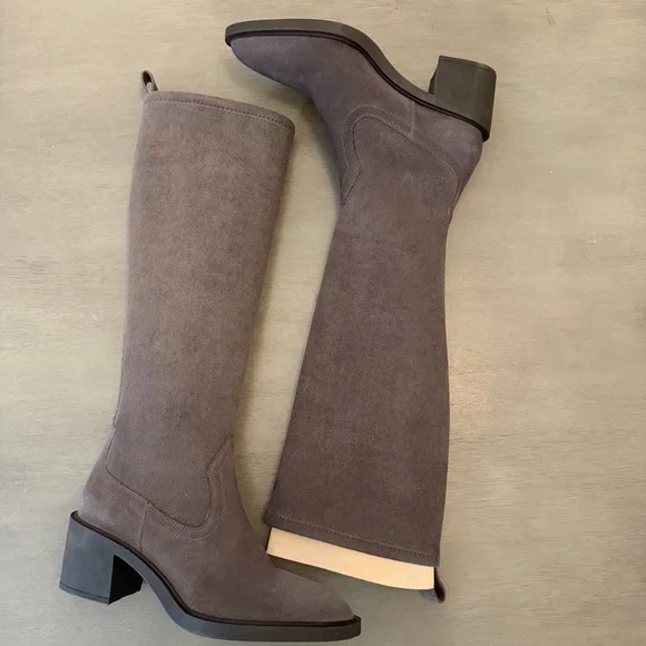 $598 La Canadienne Paton Western Boot Waterproof Suede Knee High Grey Heel 35.5 - Picture 12 of 16